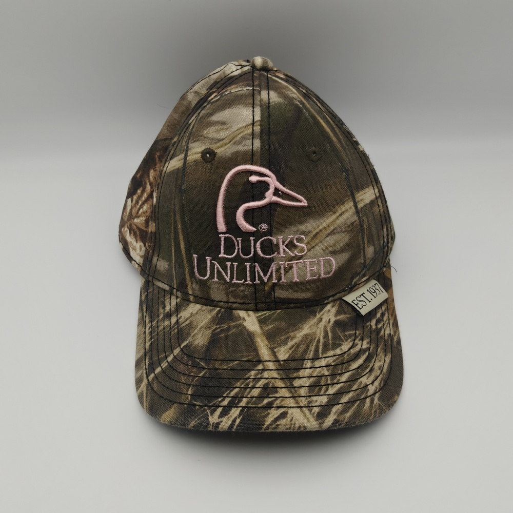 Ducks Unlimited Hat Cap Strap Back Womens One Size Brown Camo Embroidered